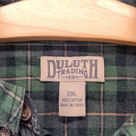 Duluth Trading Co Button Down Green Plaid Long Sleeve Shirt Size 2XL - Picture 10 of 10